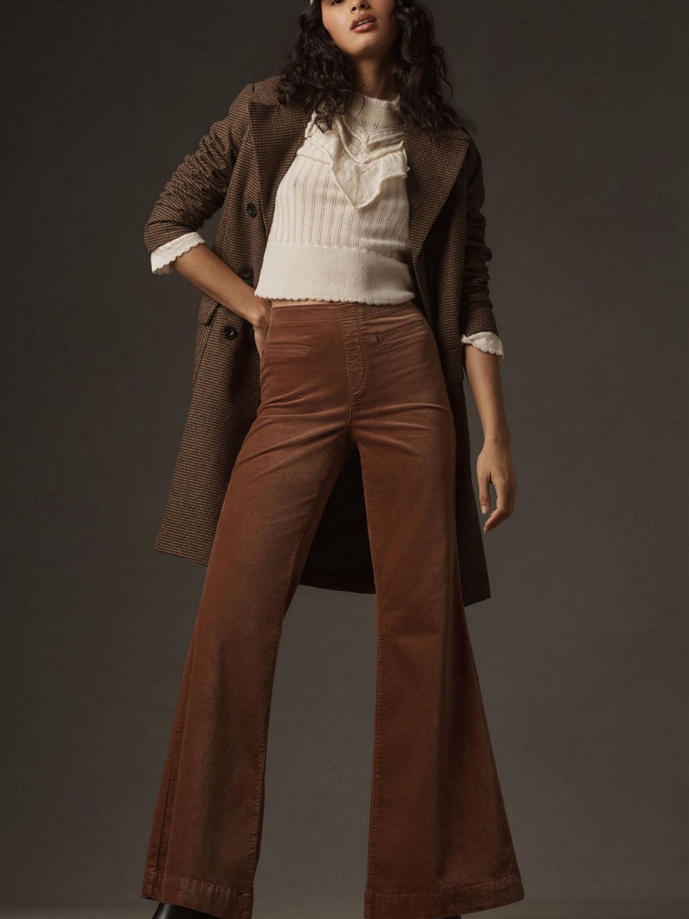 Pilcro Wide-Leg velvet Pants in Chestnut Brown